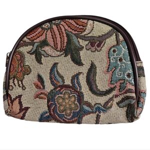 Vintage Jaguar Tapestry Floral Cosmetic Makeup Bag